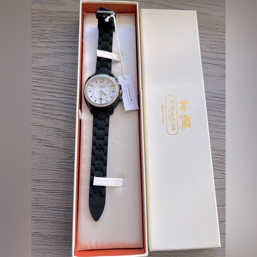 Coach Boyfriend Quartz Watch with Crystal details White Face